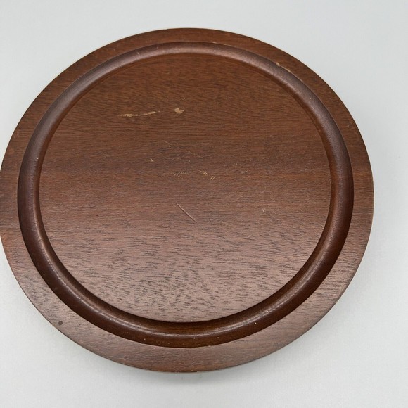 VTG Good Wood Covered Cheese Dish Plate Genuine Teak Wood Glass Dome 7.25" EUC - Picture 4 of 8